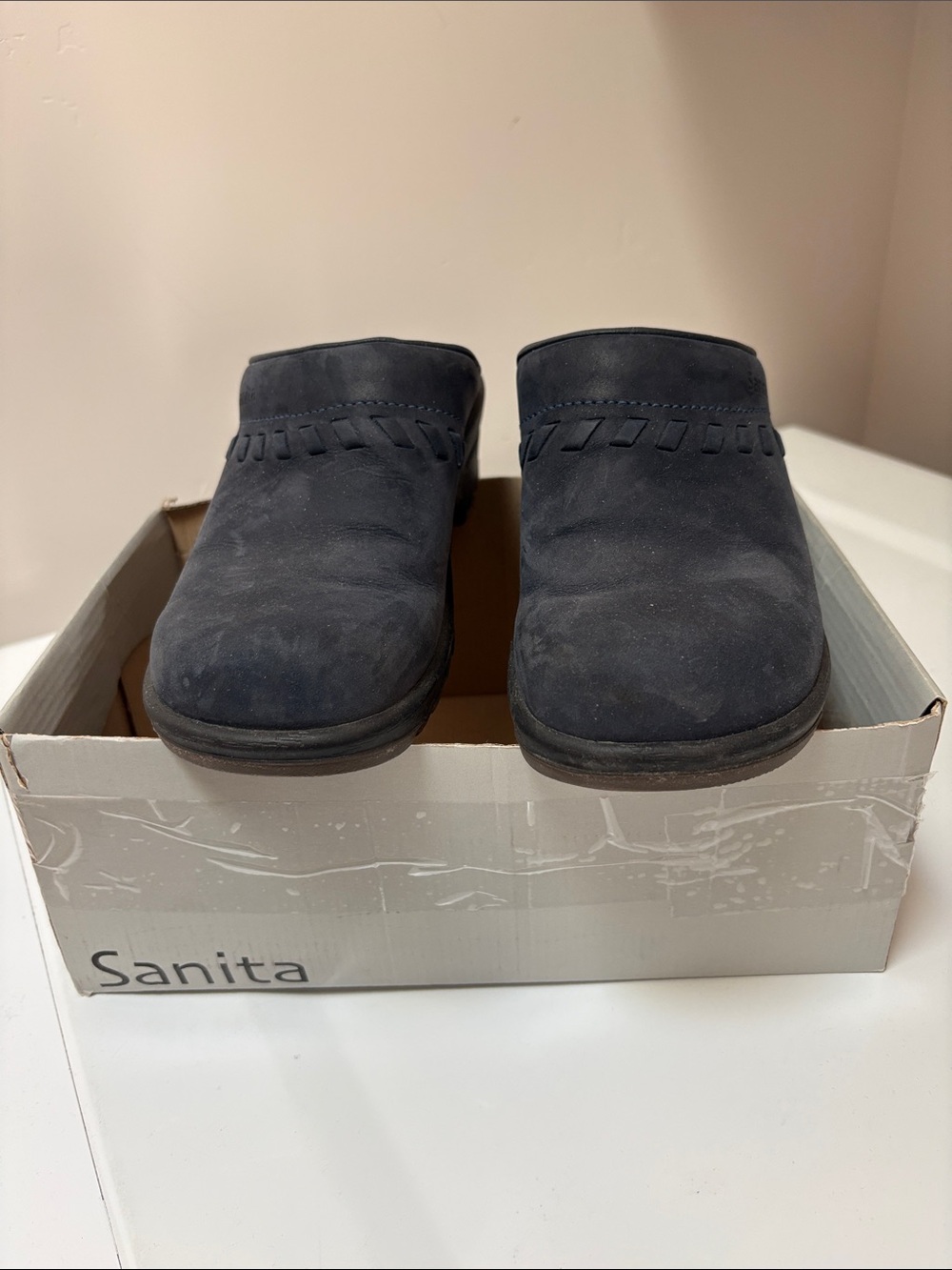Sanita Navy Suede Women's Slip-On Clogs